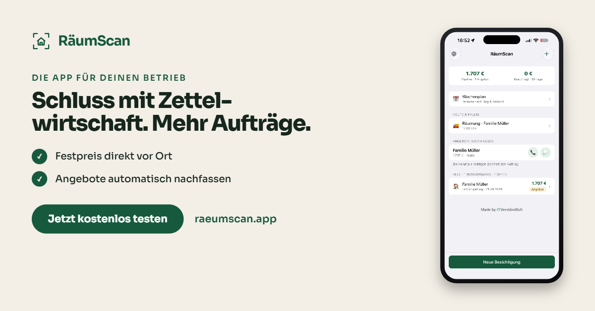 Umzug kalkulieren mit RäumScan – Festpreis vor Ort, Angebote im Griff